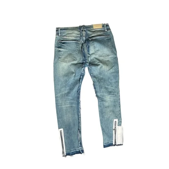 MNML M1 Stretch Denim Cargo Jeans Blue Zipper Distressed Men Size 33 Cargo